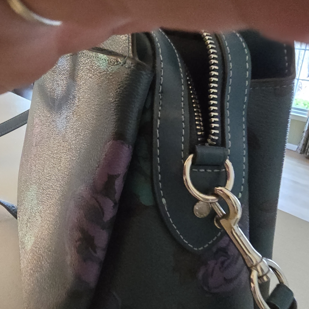 Coach Lille Carryall With Jumbo Floral Print, Deep Turquoise/ Teal Multi /Purple - Picture 5 of 8
